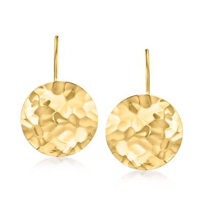 Ross-Simons 14kt Yellow Gold Hammered Disc Drop Earrings