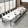 Costway 1/2 PCS 95" x 48" Large Meeting Table Seats up to 10 People 2 Cable Grommets for Office White/Brown - 4 of 4