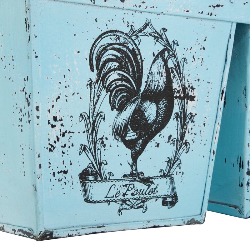 23&#34; Wide Square Planter French Country Rooster Illustration Metal with Handles Distressed Blue - Olivia &#38; May, 6 of 7