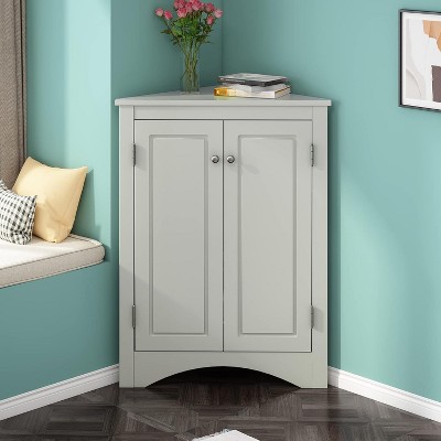 Acekool 2-Door Corner Storage Cabinet, Adjustable Shelves, Space-Saving Organizer for Bathroom, Kitchen, Living Room, White
