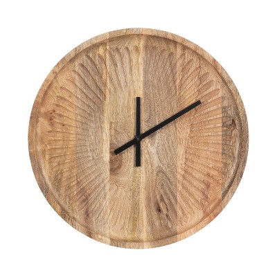 Grear Natural Wood Minimalist Round Wall Clock, 17-Inch Diameter