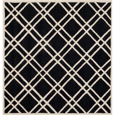 Ivory and Black Hand-Tufted Wool Geometric Square Rug