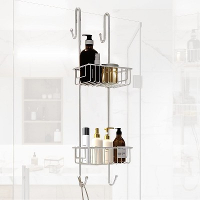 Mdesign Wide Metal Over Door Hanging Shower Caddy, 2 Hooks/baskets - Dark  Gray : Target