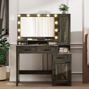 Fredees Makeup Vanity Desk: Mirror, Light, Farmhouse Style, 2 Drawers, Charging Station, 3 Color Lighting Modes, for Girls - 1 of 4