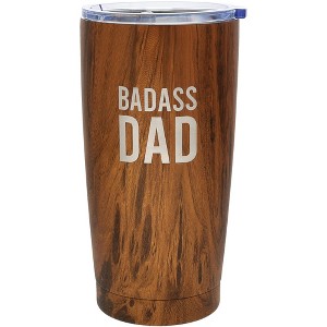 Pavilion Gift Company - Badass Dad - 20 oz Wood Finish Stainless Steel Travel Tumbler - Portable Drinkware - 1 of 4