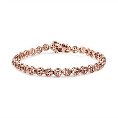 Silver 1/10 Cttw Diamond Open Circle Beaded Wheel Link Tennis Bracelet