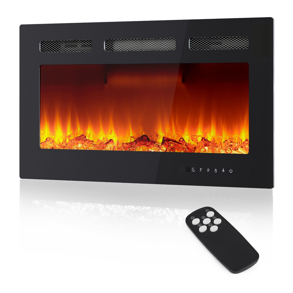 30 Inch Wall-Mounted Electric Fireplace - Adjustable Flame Color & Brightness, Quiet Heater with Overheat Protection