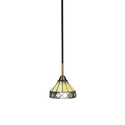 Toltec Lighting Paramount 1 - Light Pendant in  Matte Black/Brass with 7" Diamond Peak Art Glass Shade