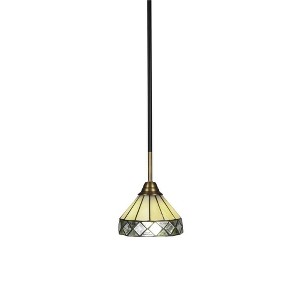Toltec Lighting Paramount 1 - Light Pendant in  Matte Black/Brass with 7" Diamond Peak Art Glass Shade - 1 of 1