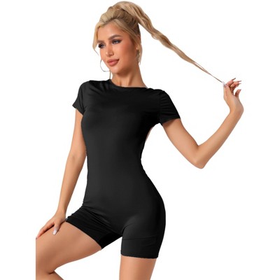 Allegra K Women's Backless Slim Fit Round Neck Short Sleeves Full Body Shapers