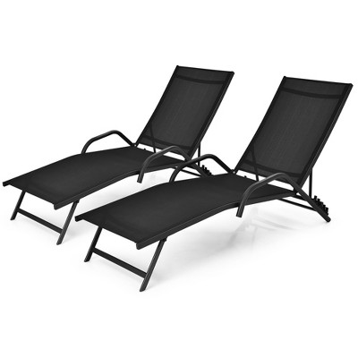 Tangkula 2PCS Outdoor Patio Chaise Reclining Lounge Chairs  w/ 5-Position Adjust Backrest