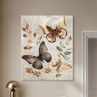 Elegant Butterfly Dance Canvas Wall Art in Black Frame, 45" x 36"