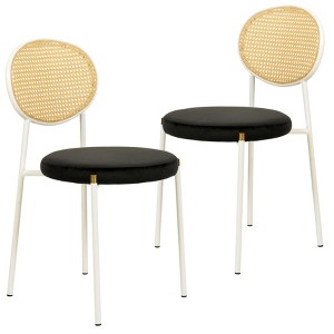 LeisureMod Velvet Dining Chair with Rattan Back, Set of 2 Side Kitchen Chair with Stainless Steel Base Euston Collection - 1 of 4