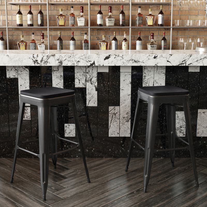 Flash Furniture Cierra Set of 4 Commercial Grade 30" High Backless Metal Indoor Bar Height Stools with All-Weather Poly Resin Seats, 6 of 14