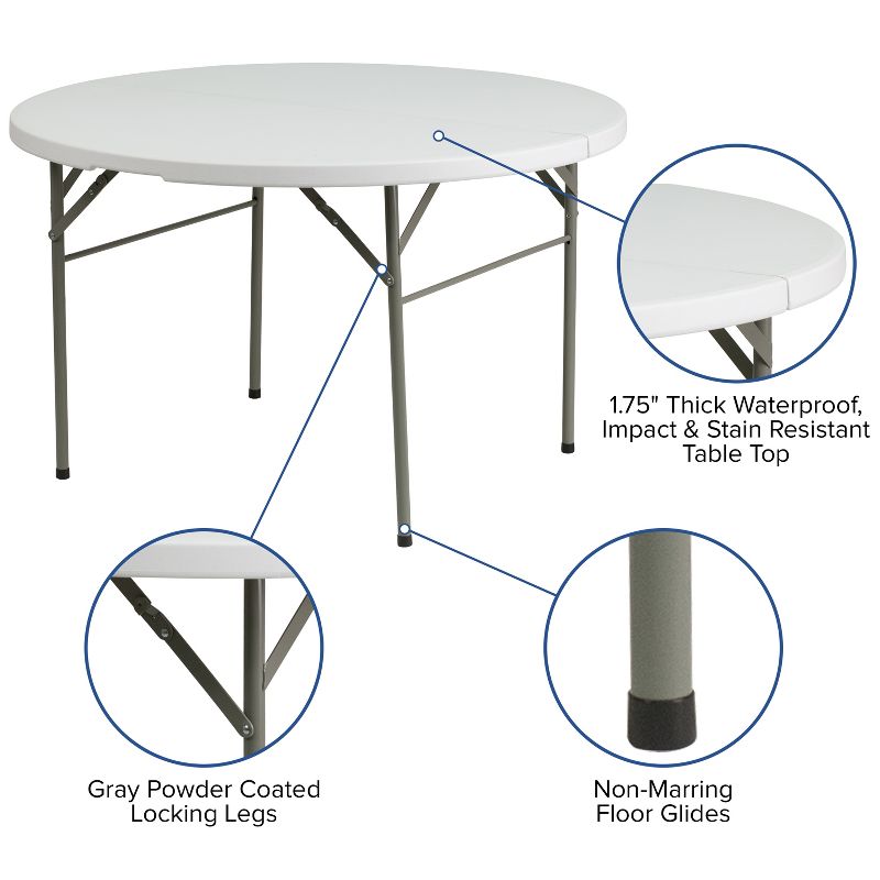 Emma and Oliver 4-Foot Round Bi-Fold Granite White Plastic Event Folding Table with Handle, 3 of 8