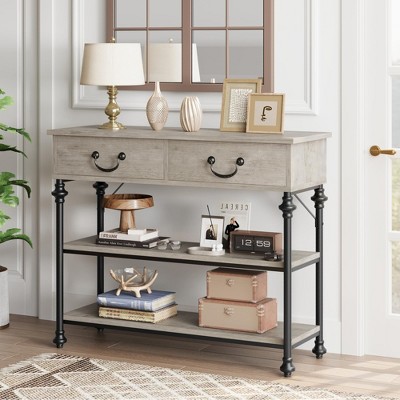 Homhougo Console Tables for Entryway, Small Entryway Table with 2 Drawers Gray