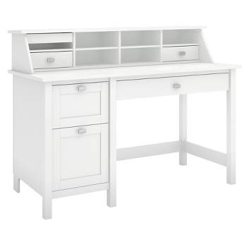 Broadview Computer Desk with 2 Drawer Pedestal and Organizer Pure White - Bush Furniture