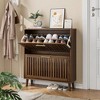 ACEPANO 31.5 in. W Modern Fence-Style Freestanding Shoe Cabinet with 2 Flip-Top Drawers for Hallways & Entrances-Walnut - 2 of 4