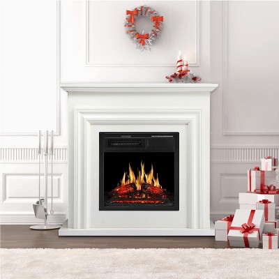 ZAFRO Electric Fireplace Mantel Wooden Surround Firebox, 36" White TV Stand with Freestanding ,  Adjustable Led Flame, 750W/1500w