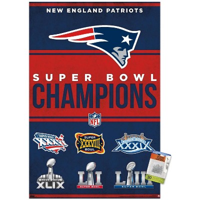 Trends International Nfl New England Patriots - Champions 23 Unframed Wall  Poster Print Clear Push Pins Bundle 22.375 X 34 : Target