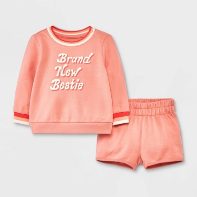 Image of Baby Girls' 'Brand New Bestie' Graphic Top & Bottom Set - Cat & Jack™ Pink 3-6M