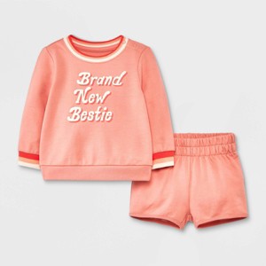 Baby Girls' 'Brand New Bestie' Graphic Top & Bottom Set - Cat & Jack™ Pink - 1 of 4