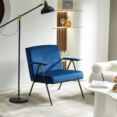 Angel Sar Modern Accent Chair, Cloth Leisure Armchair with Black Metal Frame for Living Room, Bedroom, Blue