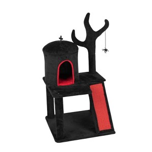 Angel Sar 42" Gothic Cat Tree with Spacious Condo Branch Shaped Scratching Post and Spider Toy Red Black Cat Tower for Indoor Cats - 1 of 4
