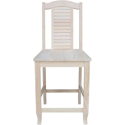 Beige Solid Wood Shutter Back Counter Height Stool