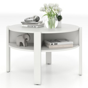 Tangkula Round Coffee Table with 4 Side Compartments 2-Tier Circle Coffee Table - 1 of 4