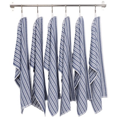 Set of 6 Blue and White Ripple Terry Kitchen Towels - 16" x 28"