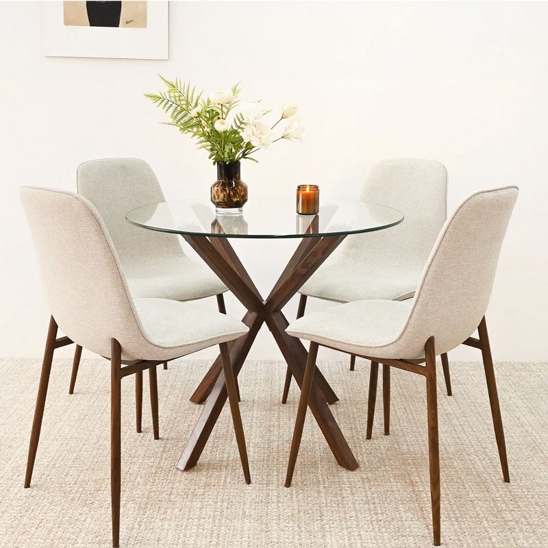 Olive+Oslo Round Glass Dining Table With Chairs,5-Piece Round Clear Glass Dining Table Set with 4 Upholstered Dining Chairs Walnut Legs-The Pop Maison, 2 of 9