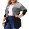 Agnes Orinda Women's Plus Size Striped Color Block Side Slit Long Sleeve Open Front Casual Knit Sweaters Cardigan - 2 of 4