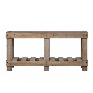 62.9" Farmhouse Entryway Console Table with Storage Shelf, Solid Fir Wood  Hallway Table with Metal Rivet Accents for Living Room - Panipeachy - 1 of 4