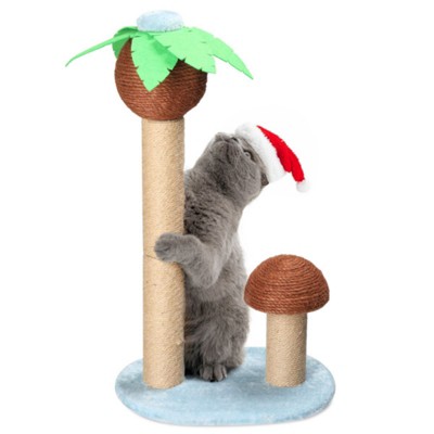 SEVOBAL Pet Scratcher Coconut Palm Tree Cat Scratcher, Natural Sisal Post with Dangling Toys for Indoor Cats, Brown, 15.7"*11.8"*28.7"