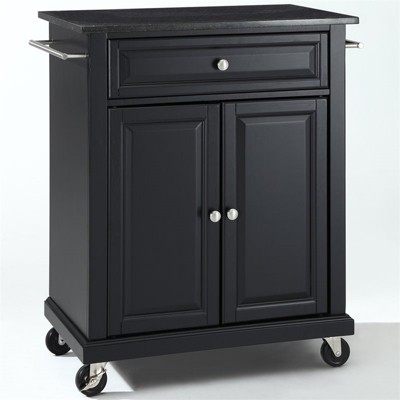 Wood Solid Black Granite Top Kitchen Cart in Black - Bowery Hill