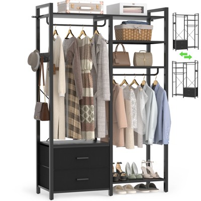 Aheaplus Garment Rack Heavy Duty Clothes Rack Free Standing Closet Organizer with Shelves and 2 hanging Rods
