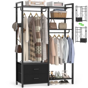 Aheaplus Garment Rack Heavy Duty Clothes Rack Free Standing Closet Organizer with Shelves and 2 hanging Rods - 1 of 4