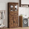 67" Tall Bathroom Storage Cabinet with Glass Doors, Adjustable Shelves, Drawer, Modern Freestanding Pantry Cupboard - 3 of 4