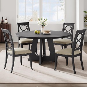 47" Round Dining Table Set for 4 to 6, Farmhouse Kitchen Table with Wooden Top and Pedestal Base - 1 of 4