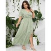 Coolmee Women's Plus Size Maxi Dress Wrap V Neck Short Sleeve High Waist Side Split Flowy A Line Casual Elegant Floral Long Dress - 4 of 4