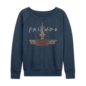 Women's - Friends - Couch Fountain Set With Logo Lightweight French Terry Wide Neck Long Sleeve Shirt - 1 of 4
