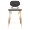 Velvet Counter Stool 36.2" H, Gray with Gold Steel Frame Legs by Zuo Modern (Set of 2) - 4 of 4