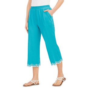 Collections Etc Eyelet and Scalloped Trim Elasticized Waist Pull-On Capris - 1 of 4
