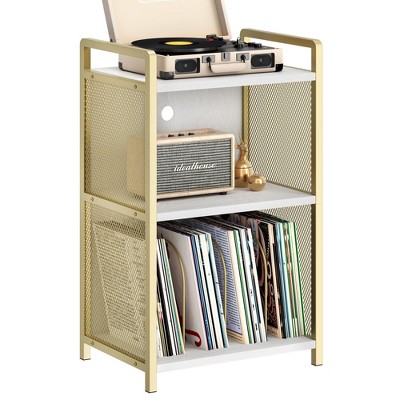 GustoWave 30" tall Record Player Stand, Metal Turntable Stand with 3-Tier Storage,Bedside End Table,bookshelf