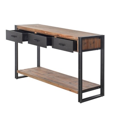 Calvin Transitional Two-Tone Gray and Natural Wood Console Table with Black Iron Frame