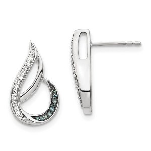 Black Bow Jewelry Blue & White Diamond Tear Rhodium Plated Sterling Silver Post Earrings - 1 of 4