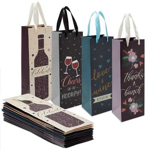 Juvale 12 Pack Wine Bottle Gift Bags With Handles, Bulk Set For Birthdays,  Fathers Day, Holidays, Christmas In 4 Designs, 4.6 X 13.7 X 4 In : Target