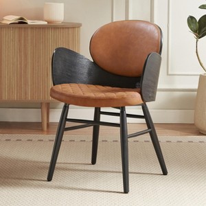 HOMLUX Mid Century Accent Chair Faux Leather Upholstered Desk Chair with Solid Wood Legs for Living Room，Kitchen Dining Room - 1 of 4