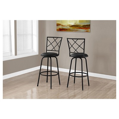 Black Metal Swivel Bar Stool with Leather Seat, Set of 2